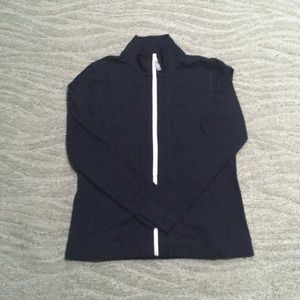 Navy blue and white zip up sweatshirt
